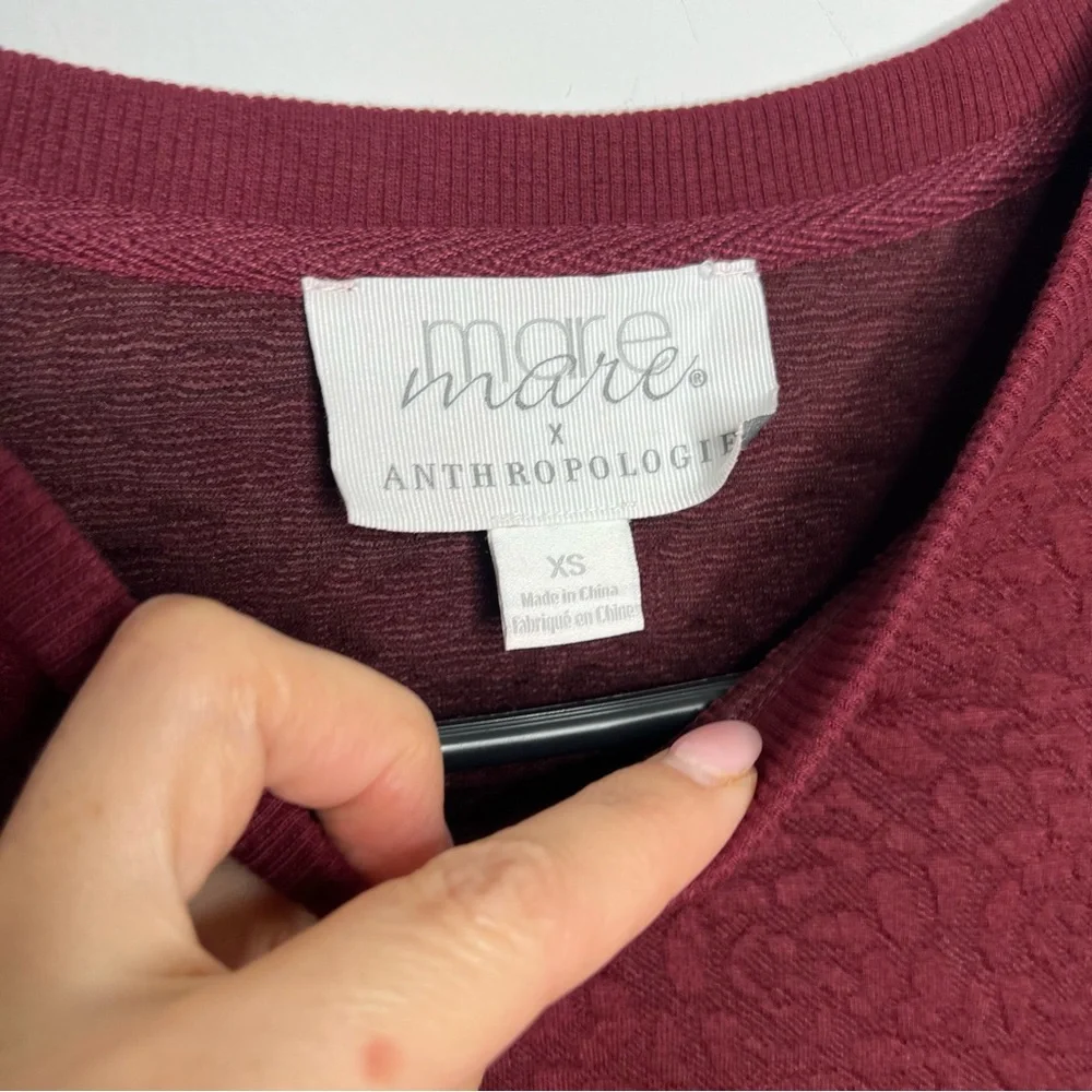H23 Anthropologie‎ Mare Mare Odila Texture Floral Knit Tunic Dress Wine Red
